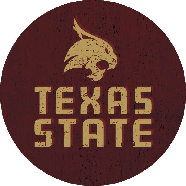 Texas State Bobcats Distressed Wood Grain Design 4-Inch Round Shape NCAA High-Definition Magnet - Versatile Metallic Surface Adornment