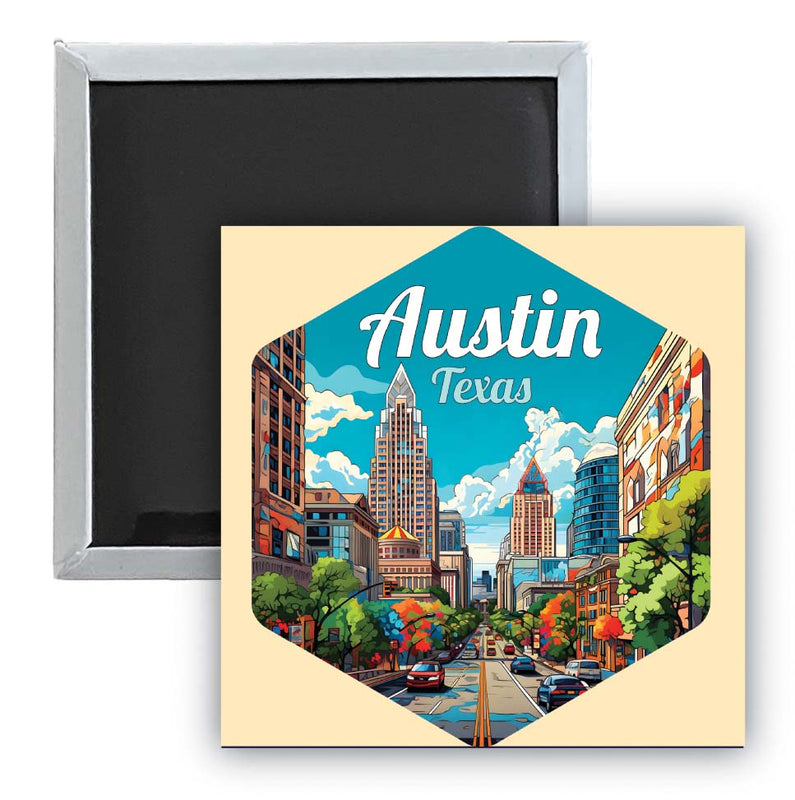 Austin Texas B Souvenir 2.5 x 2.5-Inch Durable & Vibrant Decor Fridge Magnet