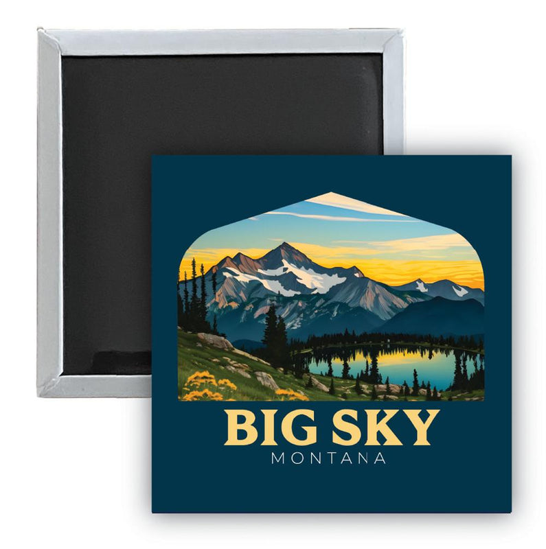 Big Sky Montana Mountain and Lake Souvenir 2.5 x 2.5-Inch Durable & Vibrant Decor Fridge Magnet