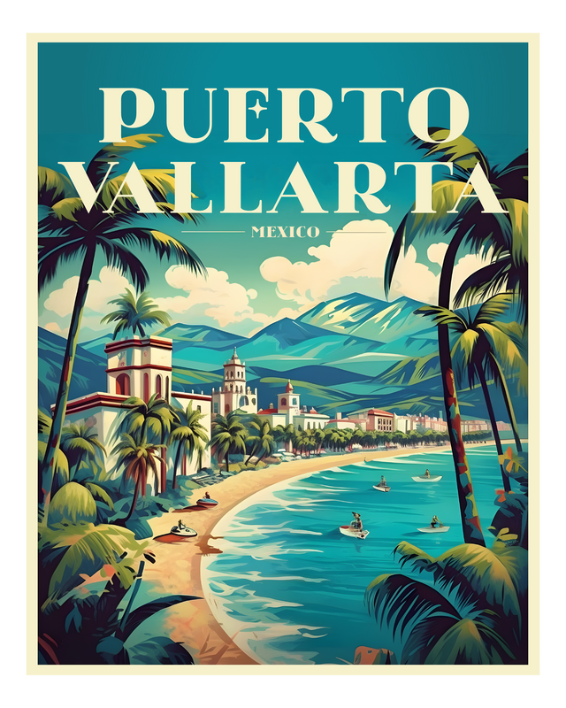 Exclusive Puerto Vallarta Mexico Collectible - Vintage Travel Poster Art