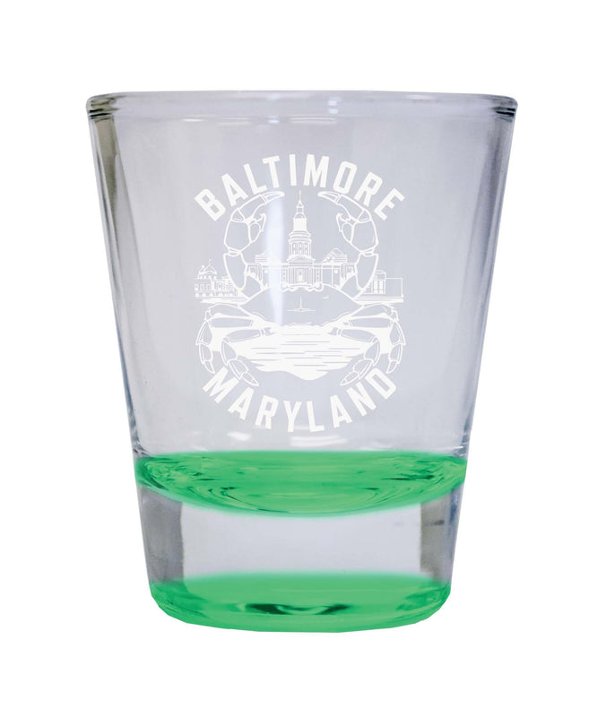 Baltimore Maryland A Souvenir 1.5 Ounce Engraved Shot Glass Round