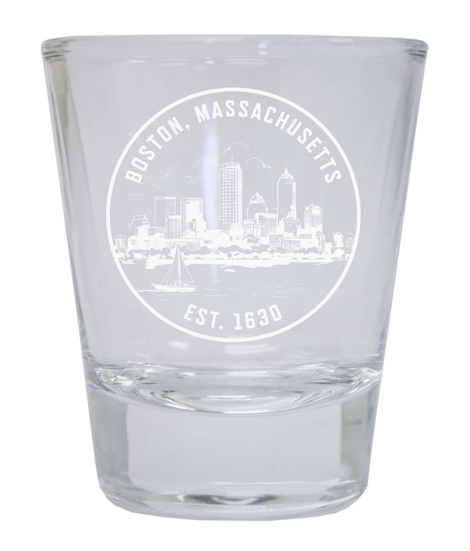 Boston Massachusetts Souvenir 1.5 Ounce Engraved Shot Glass Round