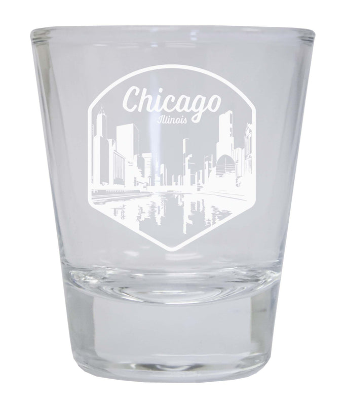 Chicago Illinois Souvenir 1.5 Ounce Engraved Shot Glass Round