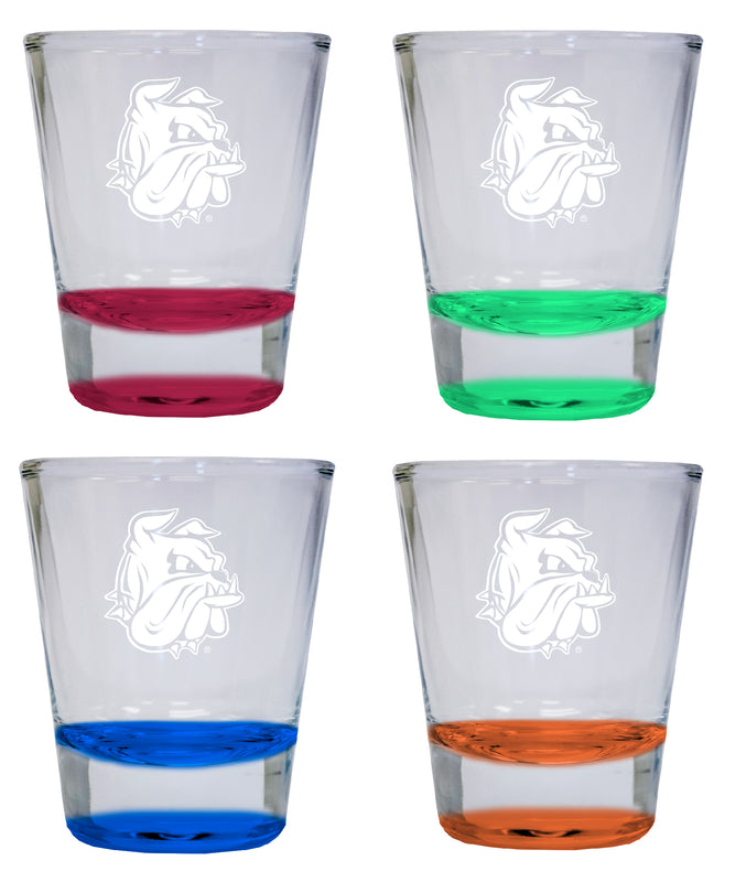 NCAA Minnesota Duluth Bulldogs Collector's 2oz Laser-Engraved Spirit Shot Glass Red, Orange, Blue and Green 4-Pack