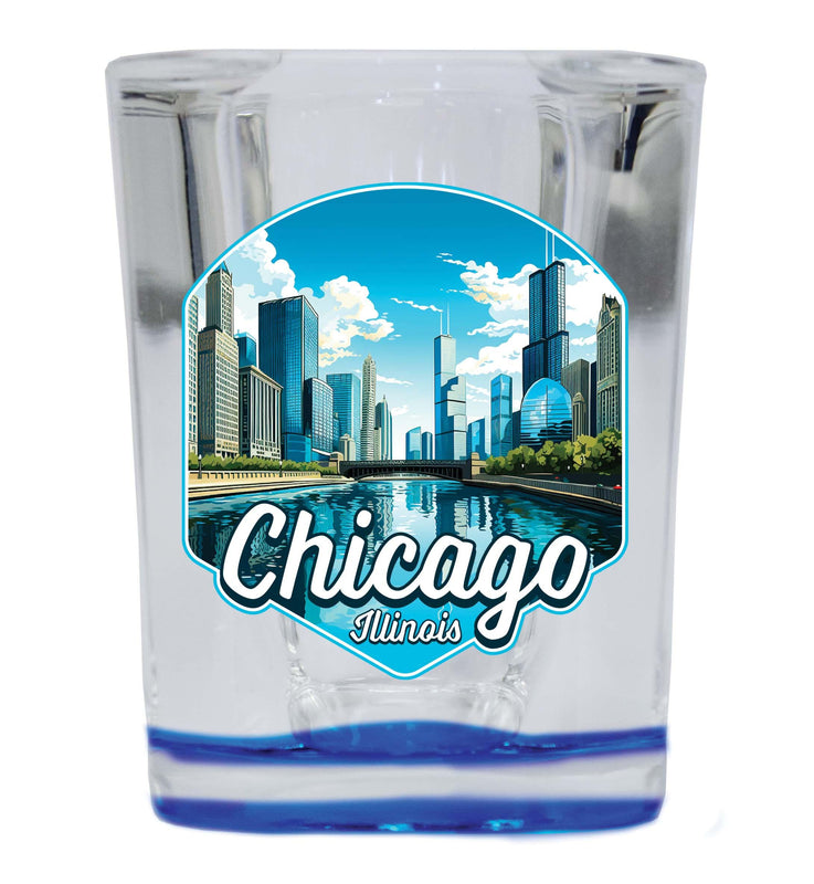 Chicago Illinois A Souvenir 2.5 Ounce Shot Glass Square  Base