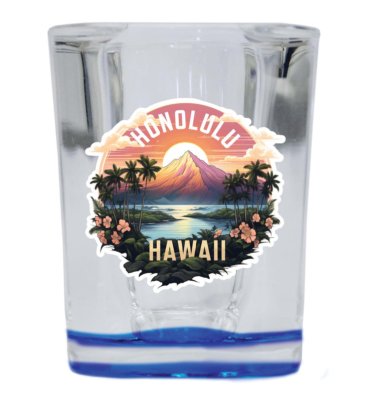 Honolulu Hawaii A Souvenir 2.5 Ounce Shot Glass Square Base