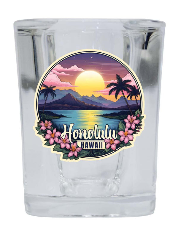 Honolulu Hawaii B Souvenir 2.5 Ounce Shot Glass Square Base