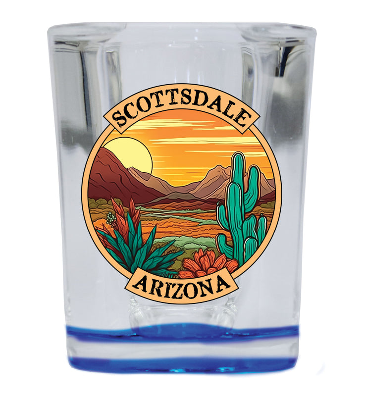 Scottsdale Arizona Souvenir 2.5 Ounce Shot Glass Square Blue Base