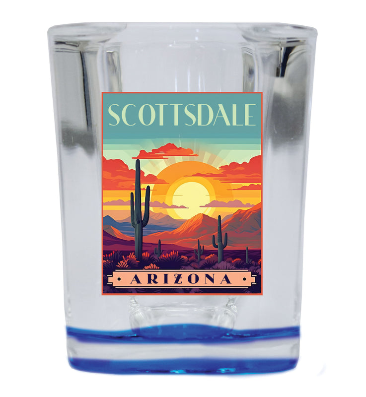 Scottsdale Arizona Souvenir 2.5 Ounce Shot Glass Square Blue Base
