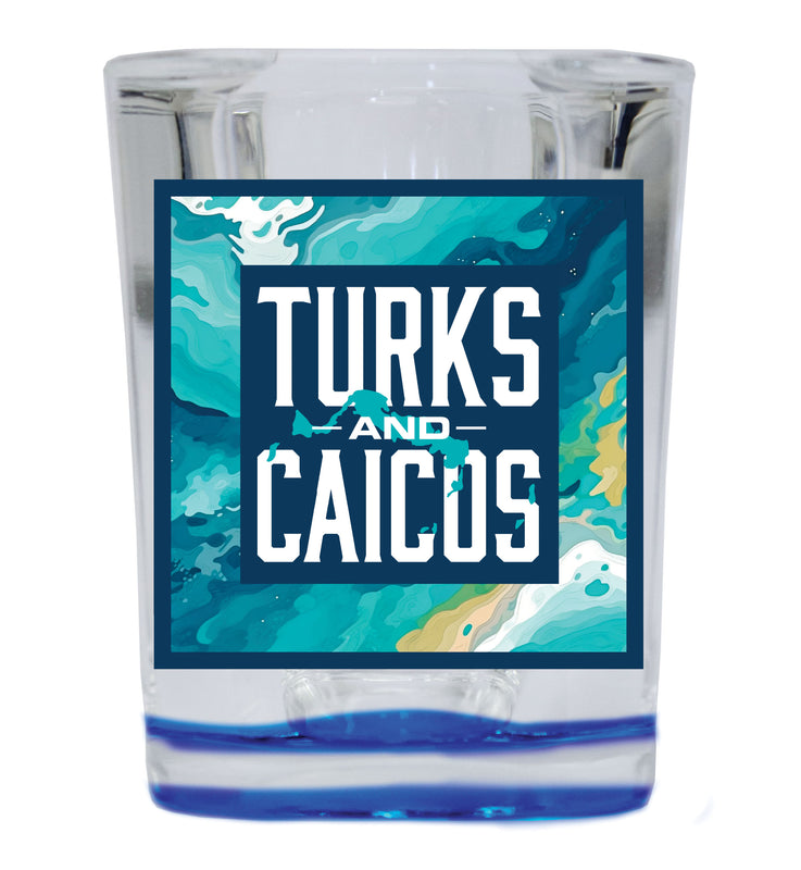 Turks And Caicos Souvenir 2.5 Ounce Shot Glass Square Blue Base
