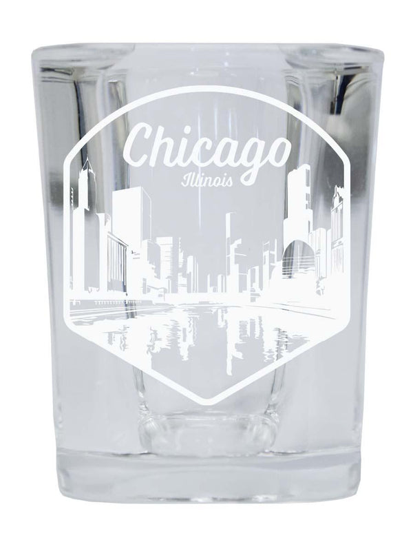 Chicago Illinois Souvenir 2.5 Ounce Engraved Shot Glass Square