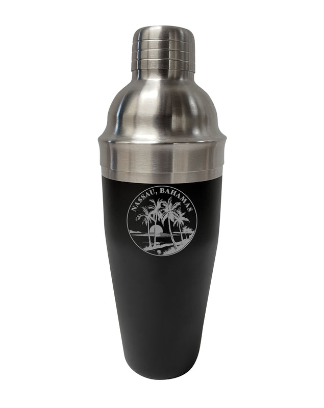 Nassau the Bahamas Souvenir 24 oz Engraved Stainless Steel Cocktail Shaker Black