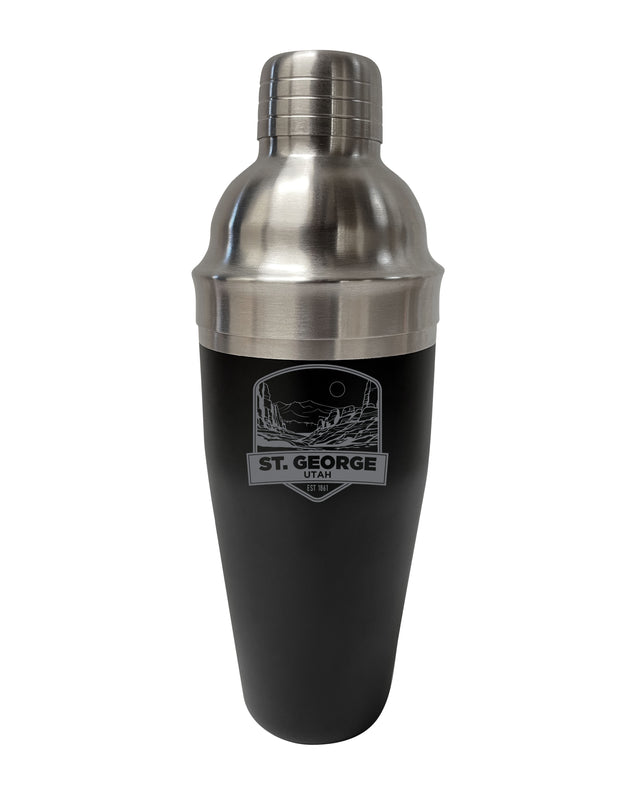 St. George Utah Souvenir 24 oz Engraved Stainless Steel Cocktail Shaker Black