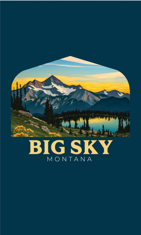 Big Sky Montana Mountain and Lake Design Souvenir Metal Sign 9 x 15