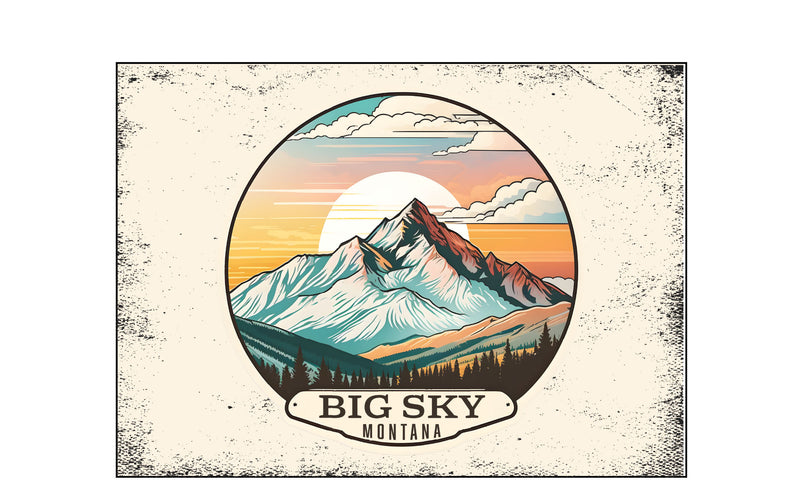 Big Sky Montana mountain Sunset Design Souvenir Wood sign with frame 5x7