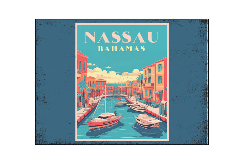 Nassau the Bahamas Design B Souvenir Wood sign with frame 5x7