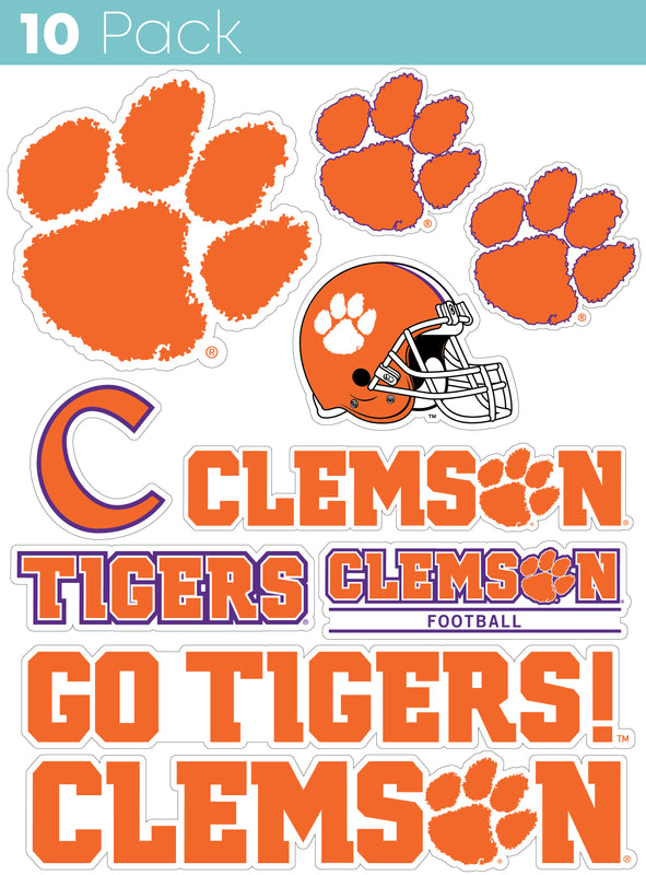 Clemson Tigers 10-Pack, 4 inches in size on one of its sides NCAA Durable School Spirit Vinyl Decal Sticker