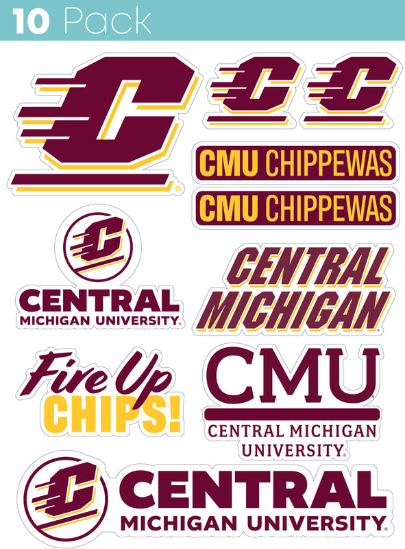 Central Michigan University 10-Pack, 4 inches in size on one of its sides NCAA Durable School Spirit Vinyl Decal Sticker