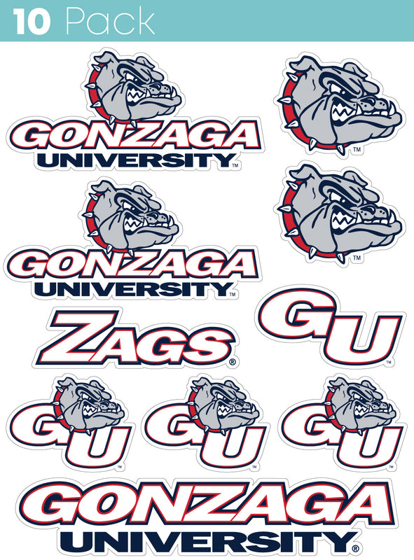 Gonzaga Bulldogs 10-Pack, 4 inches in size on one of its sides NCAA Durable School Spirit Vinyl Decal Sticker
