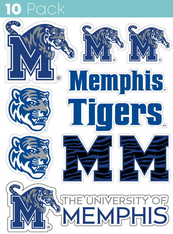 Memphis Tigers 10-Pack, 4 inches in size on one of its sides NCAA Durable School Spirit Vinyl Decal Sticker