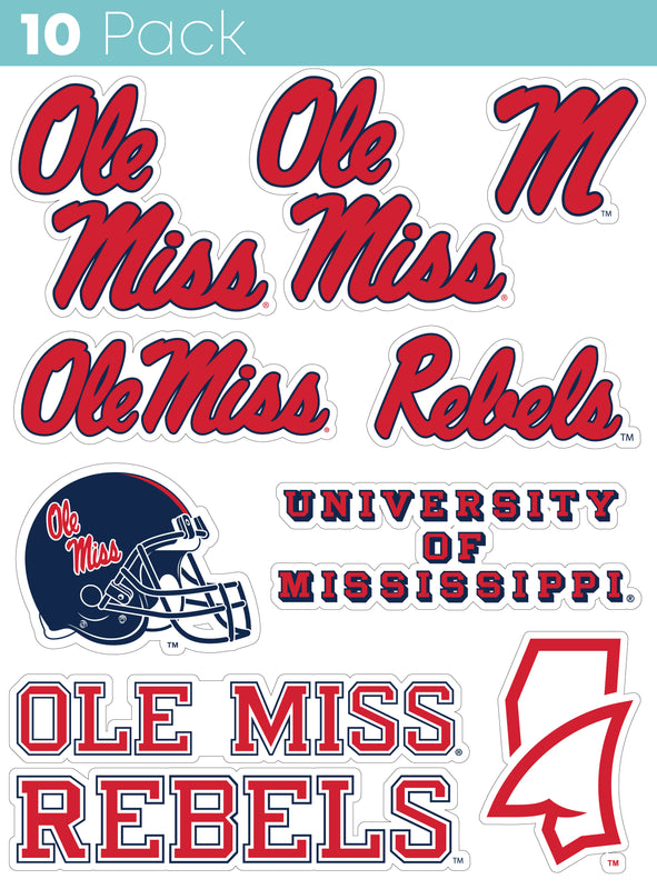Mississippi Rebels "Ole Miss" 10-Pack, 4 inches in size on one of its sides NCAA Durable School Spirit Vinyl Decal Sticker