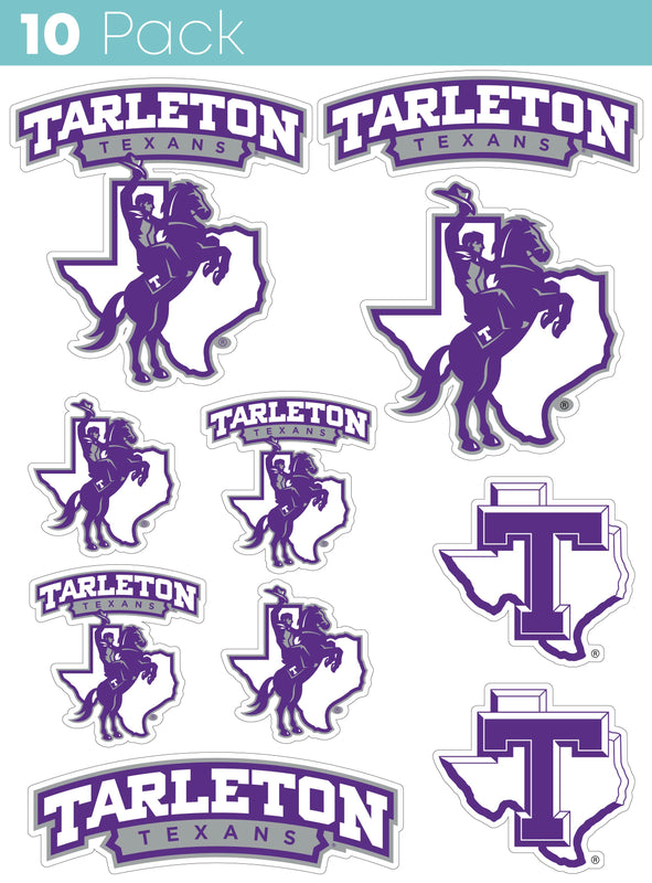 Tarleton State University 10-Pack, 4 inches in size on one of its sides NCAA Durable School Spirit Vinyl Decal Sticker