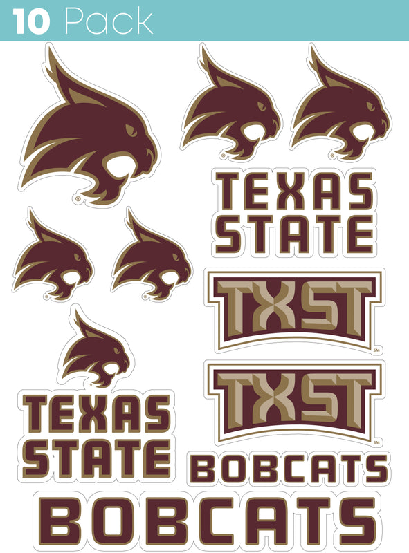 Texas State Bobcats 10-Pack, 4 inches in size on one of its sides NCAA Durable School Spirit Vinyl Decal Sticker