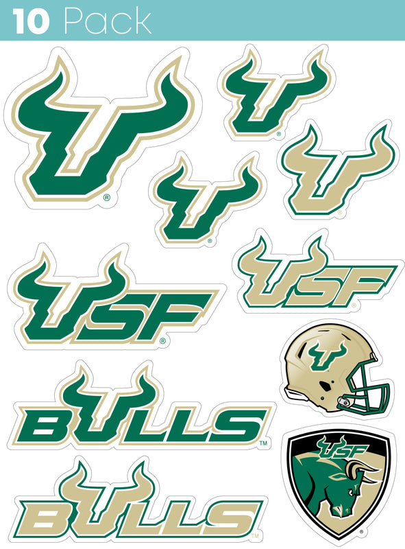 South Florida Bulls 10-Pack, 4 inches in size on one of its sides NCAA Durable School Spirit Vinyl Decal Sticker