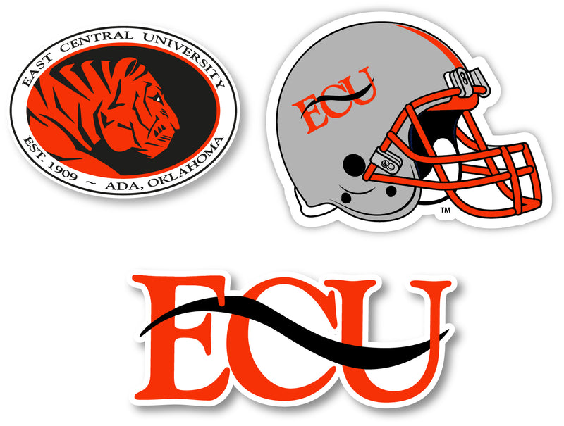 East Central University Tigers 3 Pack 4-Inch Each NCAA Durable School Spirit Vinyl Decal Sticker