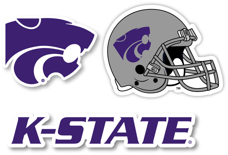 Kansas State Wildcats 3 Pack 4-Inch Each NCAA Durable School Spirit Vinyl Decal Sticker