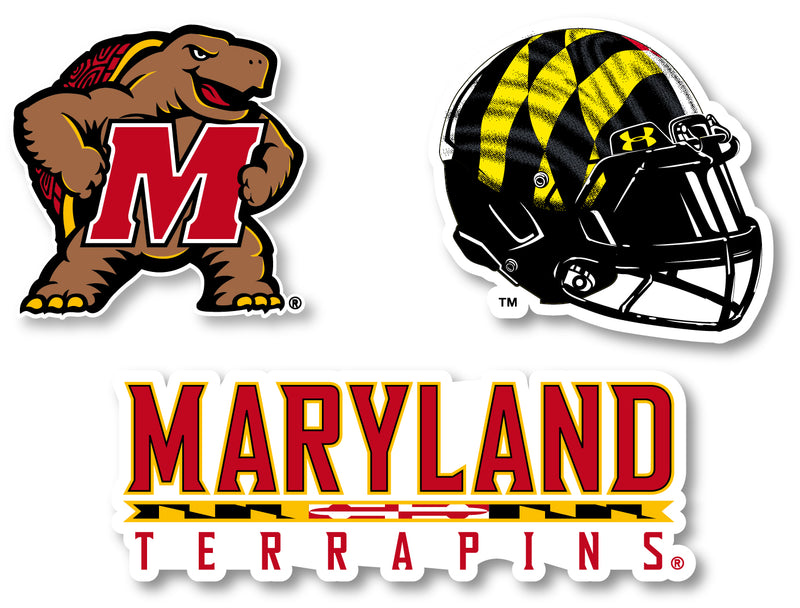 Maryland Terrapins 3 Pack 4-Inch Each NCAA Durable School Spirit Vinyl Decal Sticker