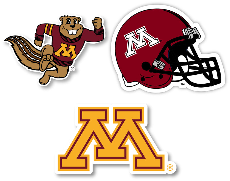 Minnesota Gophers 3 Pack 4-Inch Each NCAA Durable School Spirit Vinyl Decal Sticker