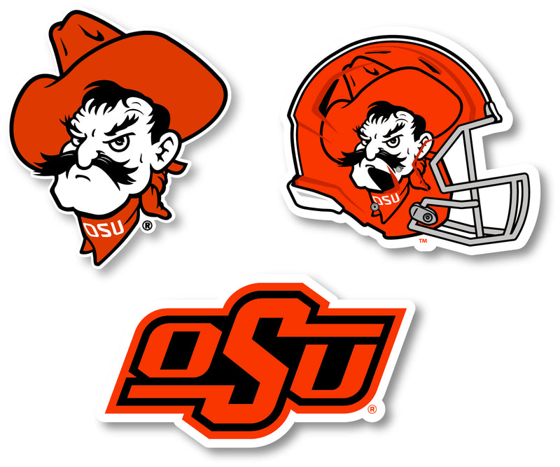 Oklahoma State Cowboys 3 Pack 4-Inch Each NCAA Durable School Spirit Vinyl Decal Sticker