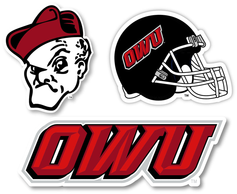 Ohio Wesleyan University 3 Pack 4-Inch Each NCAA Durable School Spirit Vinyl Decal Sticker
