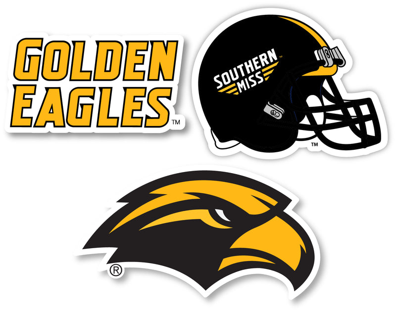 Southern Mississippi Golden Eagles 3 Pack 4-Inch Each NCAA Durable School Spirit Vinyl Decal Sticker