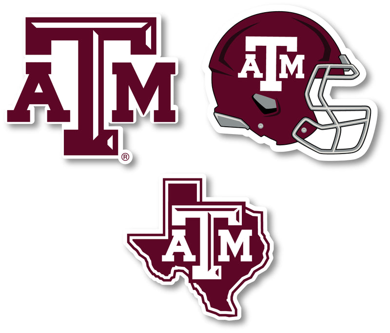 Texas A&M Aggies 3 Pack 4-Inch Each NCAA Durable School Spirit Vinyl Decal Sticker