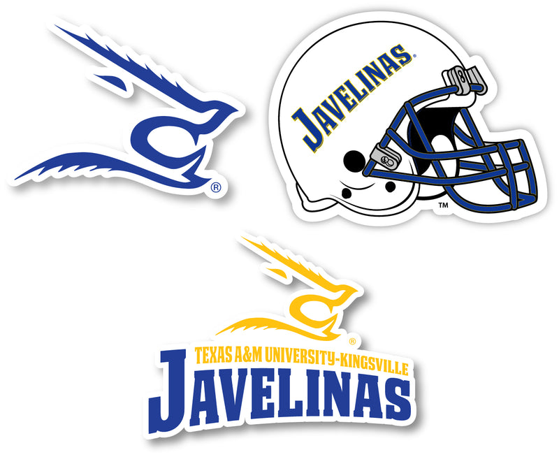 Texas A&M Kingsville Javelinas 3 Pack 4-Inch Each NCAA Durable School Spirit Vinyl Decal Sticker