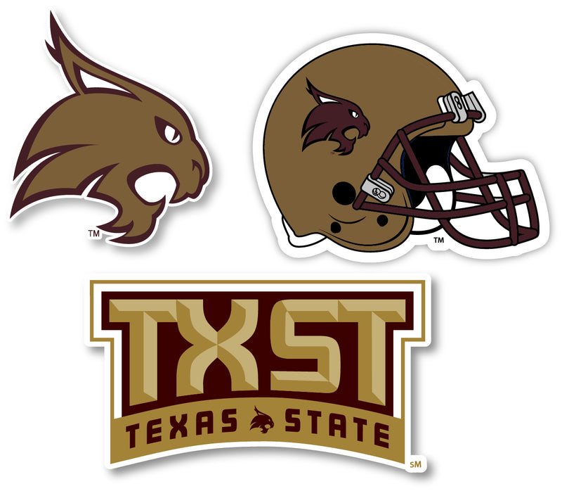 Texas State Bobcats 3 Pack 4-Inch Each NCAA Durable School Spirit Vinyl Decal Sticker