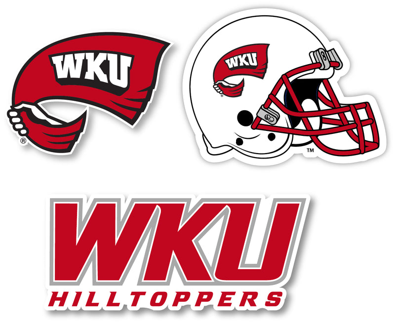 Western Kentucky Hilltoppers 3 Pack 4-Inch Each NCAA Durable School Spirit Vinyl Decal Sticker