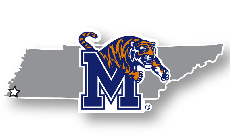 Memphis Tigers 4-Inch State Shape NCAA Vinyl Decal Sticker for Fans, Students, and Alumni