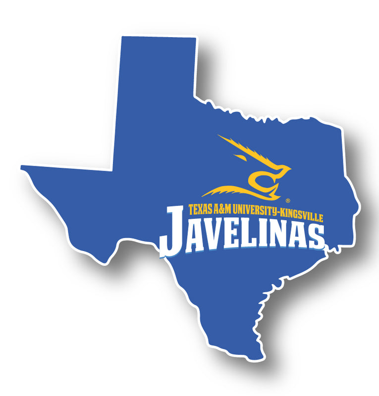 Texas A&M Kingsville Javelinas 4-Inch State Shape NCAA Vinyl Decal Sticker for Fans, Students, and Alumni