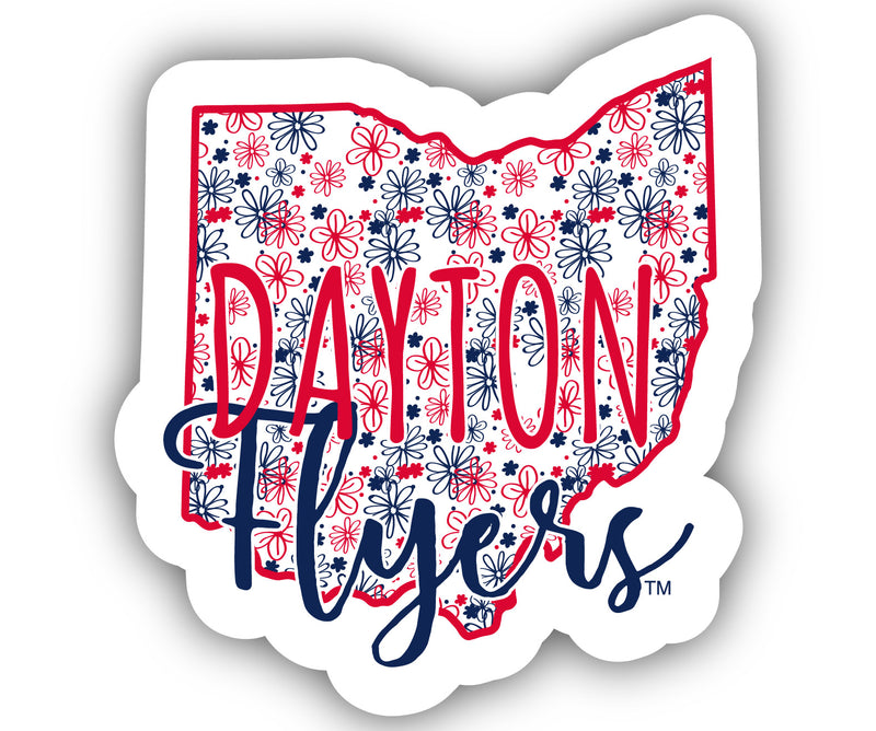 Dayton Flyers 4-Inch State Shaped NCAA Floral Love Vinyl Sticker - Blossoming School Spirit Decal