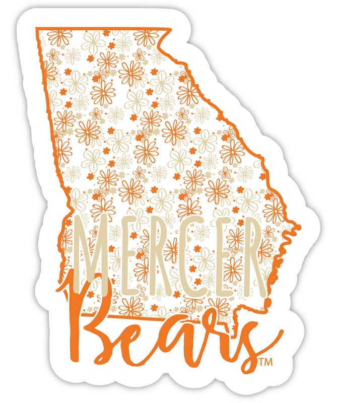 Mercer University 4-Inch State Shaped NCAA Floral Love Vinyl Sticker - Blossoming School Spirit Decal