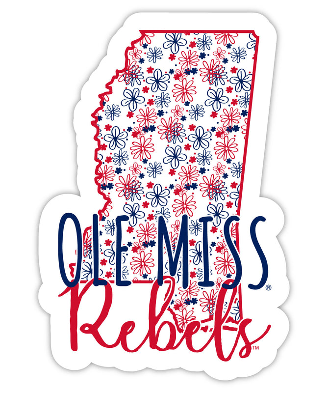 Mississippi Rebels "Ole Miss" 4-Inch State Shaped NCAA Floral Love Vinyl Sticker - Blossoming School Spirit Decal