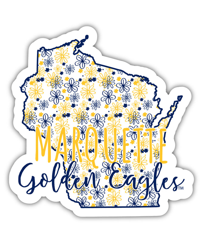 Marquette Golden Eagles 4-Inch State Shaped NCAA Floral Love Vinyl Sticker - Blossoming School Spirit Decal