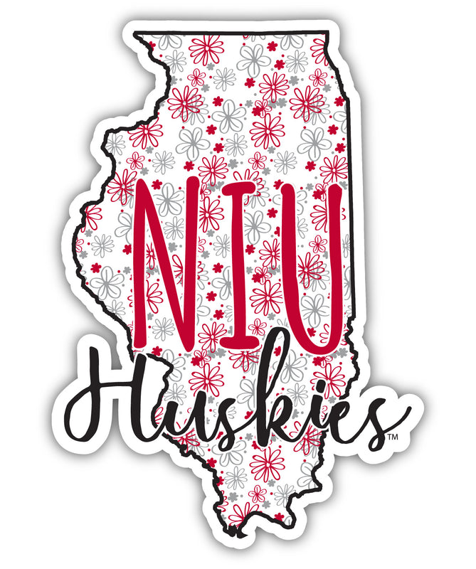 Northern Illinois Huskies 4-Inch State Shaped NCAA Floral Love Vinyl Sticker - Blossoming School Spirit Decal