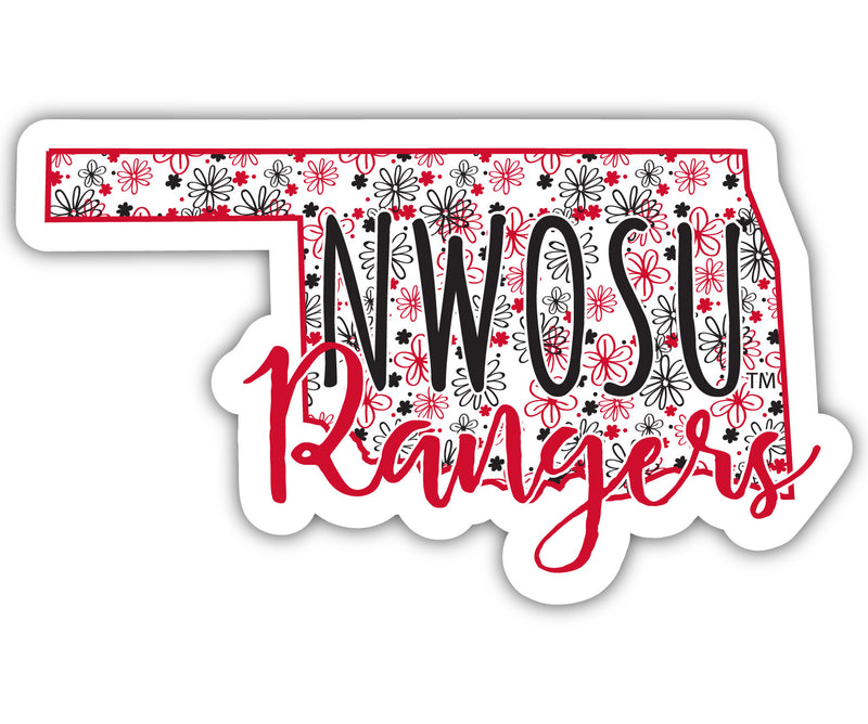 Northwestern Oklahoma State University 4-Inch State Shaped NCAA Floral Love Vinyl Sticker - Blossoming School Spirit Decal