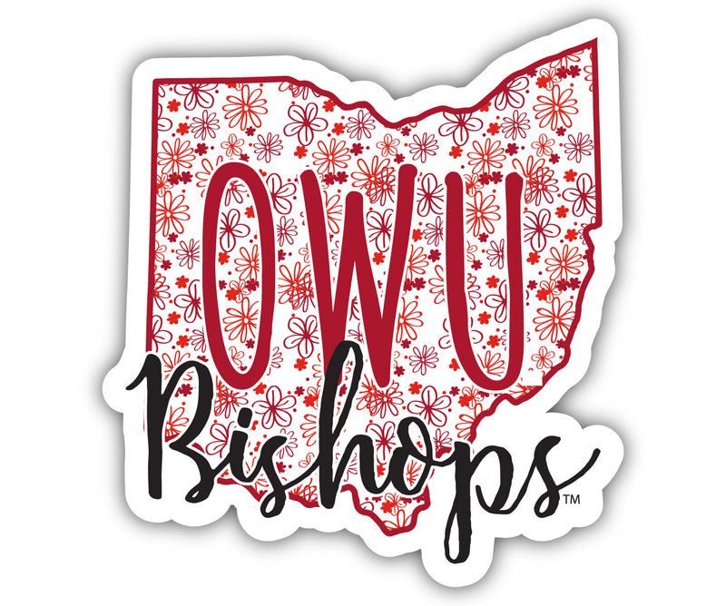 Ohio Wesleyan University 2-Inch on one of its sides Floral Design NCAA Floral Love Vinyl Sticker - Blossoming School Spirit Decal Sticker