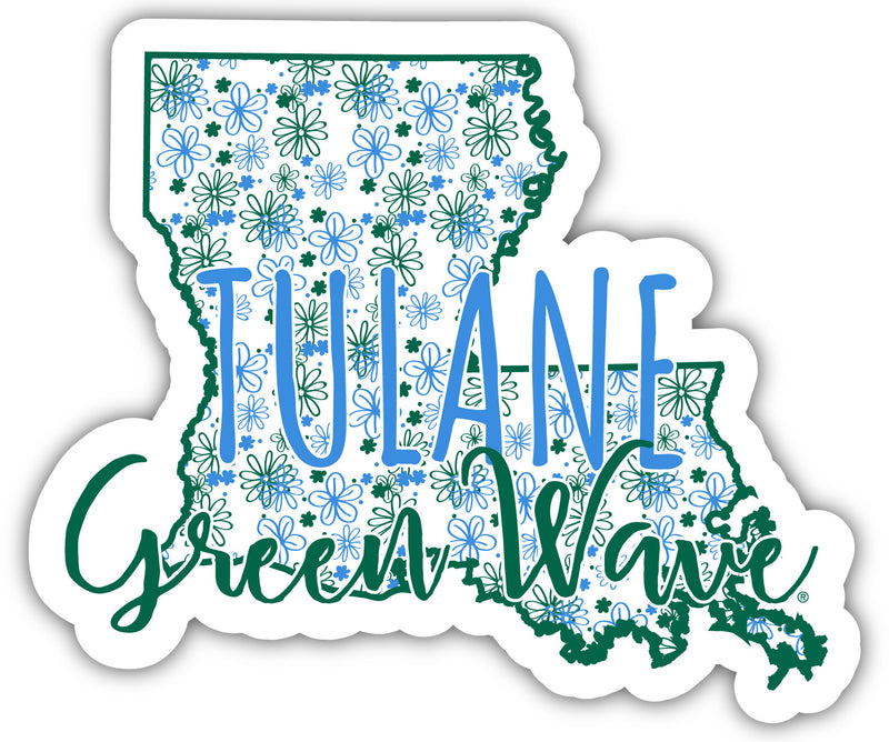 Tulane University Green Wave 4-Inch State Shaped NCAA Floral Love Vinyl Sticker - Blossoming School Spirit Decal