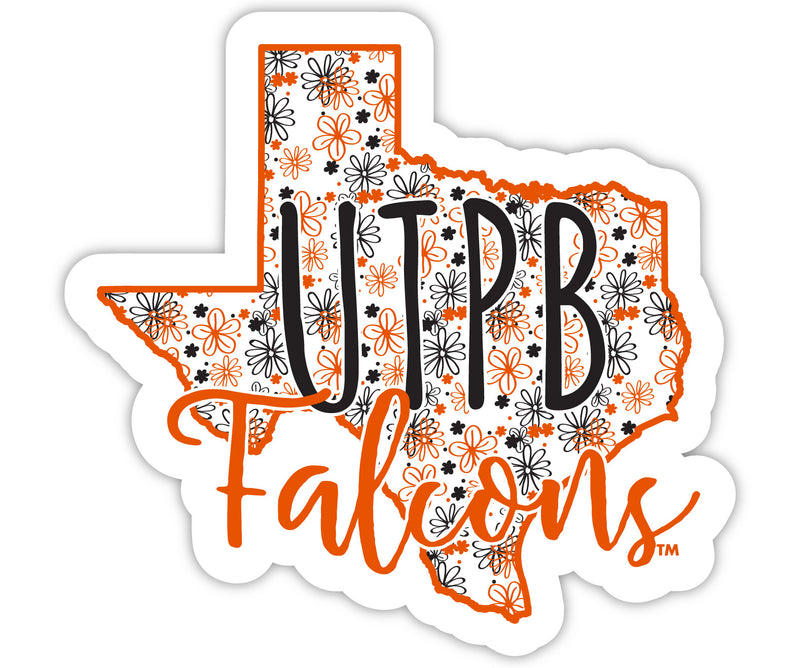 University of Texas of the Permian Basin 4-Inch State Shaped NCAA Floral Love Vinyl Sticker - Blossoming School Spirit Decal